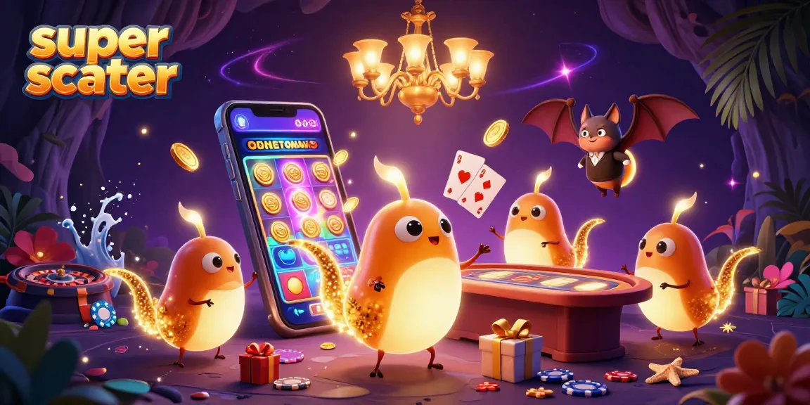 Engage in the exhilarating super scatter slot experience with vibrant glowworms lighting up an exciting cave casino.