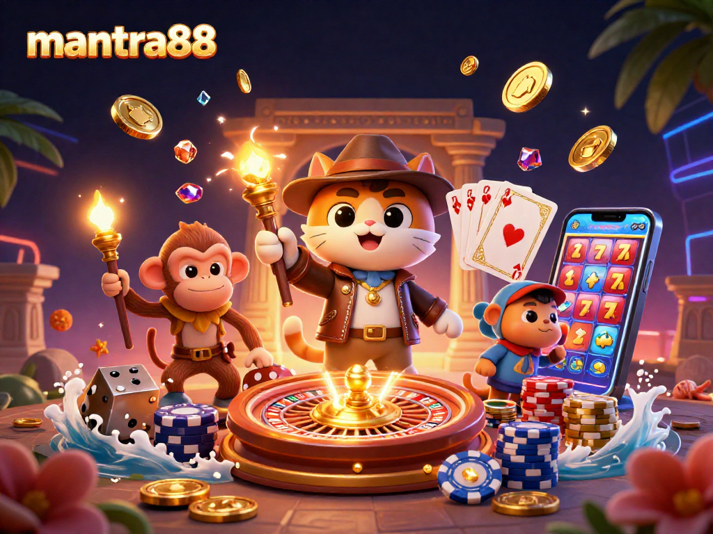 Experience adventure with mantra88 as the cat explorer finds treasures amid cascading casino riches.