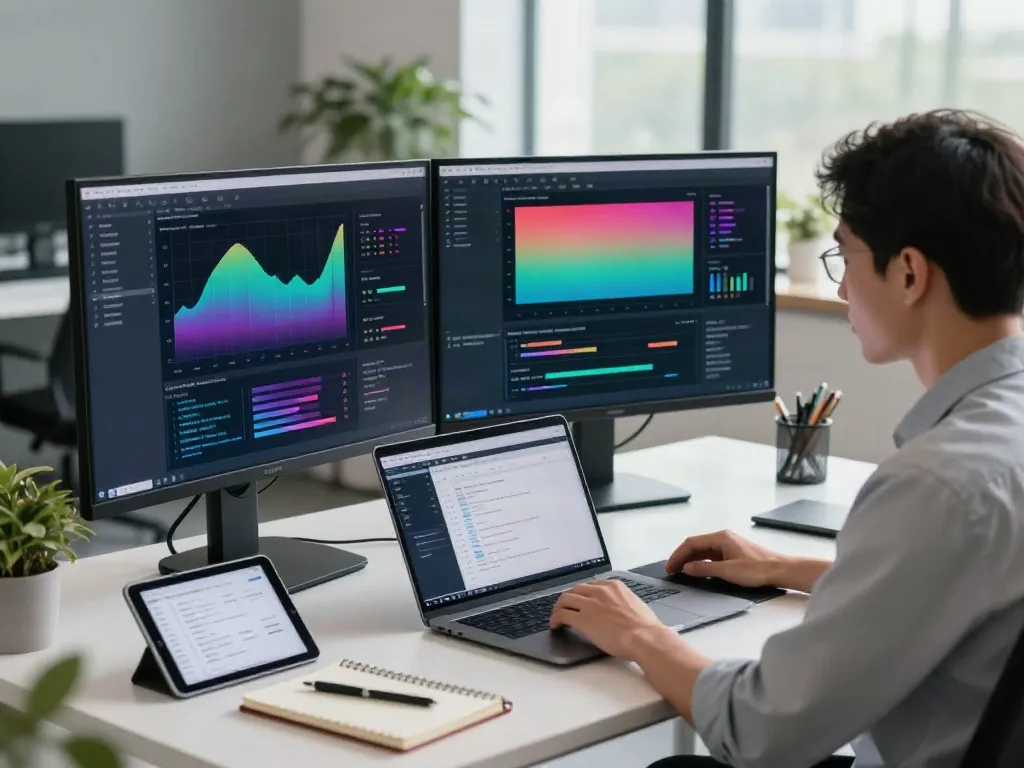 Data scientist using a dataset finder in a modern AI training data workspace.
