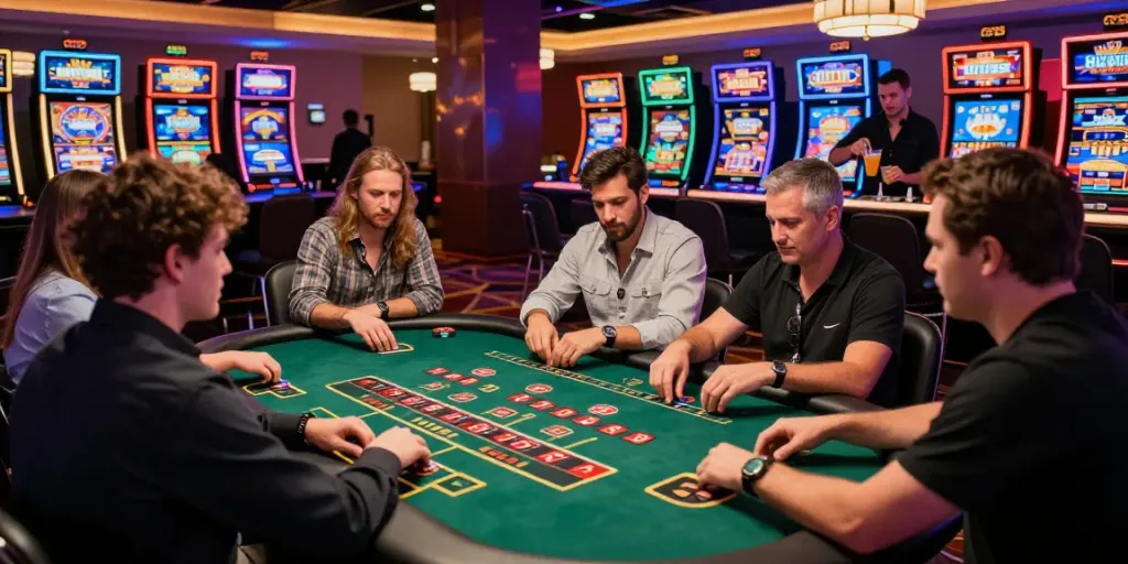 Exciting scene showcasing players at casinos not on gamstop enjoying various games and vibrant atmosphere.