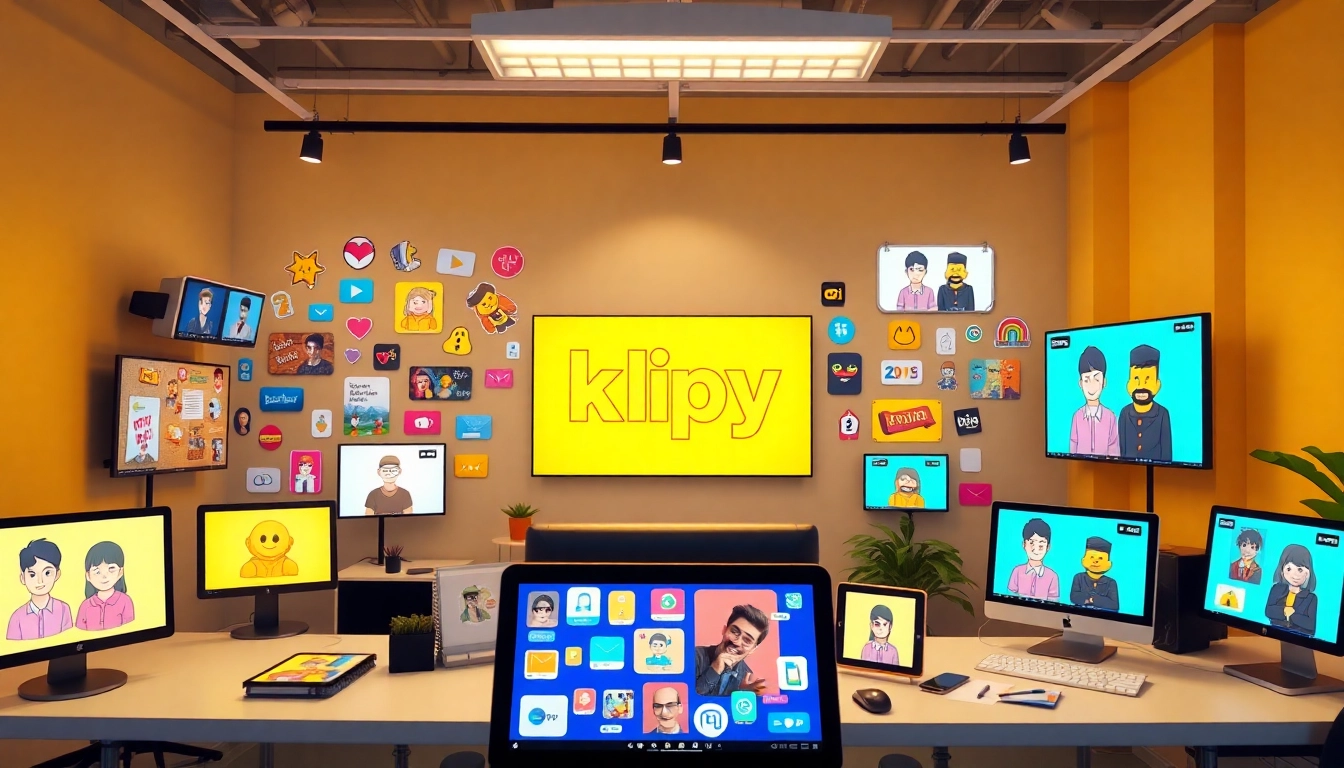 Klipy animated GIFs displayed in a vibrant digital workspace, showcasing creativity.