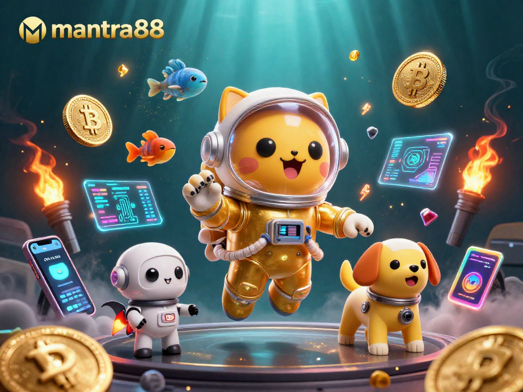 Win big with mantra88 by exploring a vibrant 3D casino adventure featuring animated cryptocurrency elements.