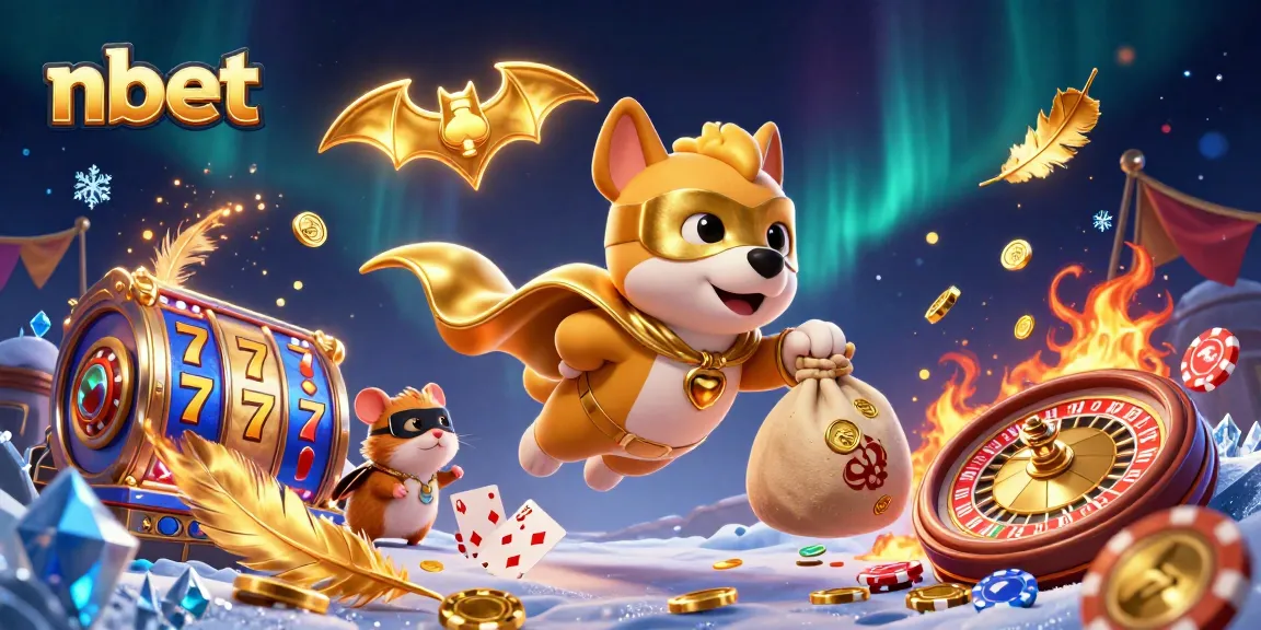 Engage in thrilling gameplay with nbet's vibrant superhero dog and hamster amid flying poker chips.