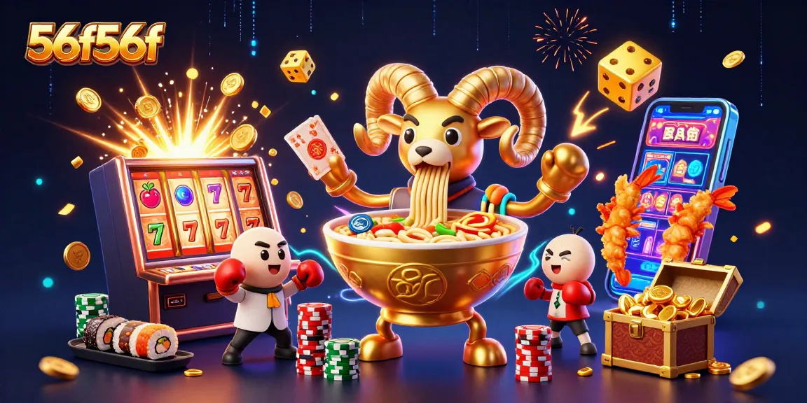56f56f brings the casino excitement alive with a cartoon ramen bowl dealer and vibrant slot action.