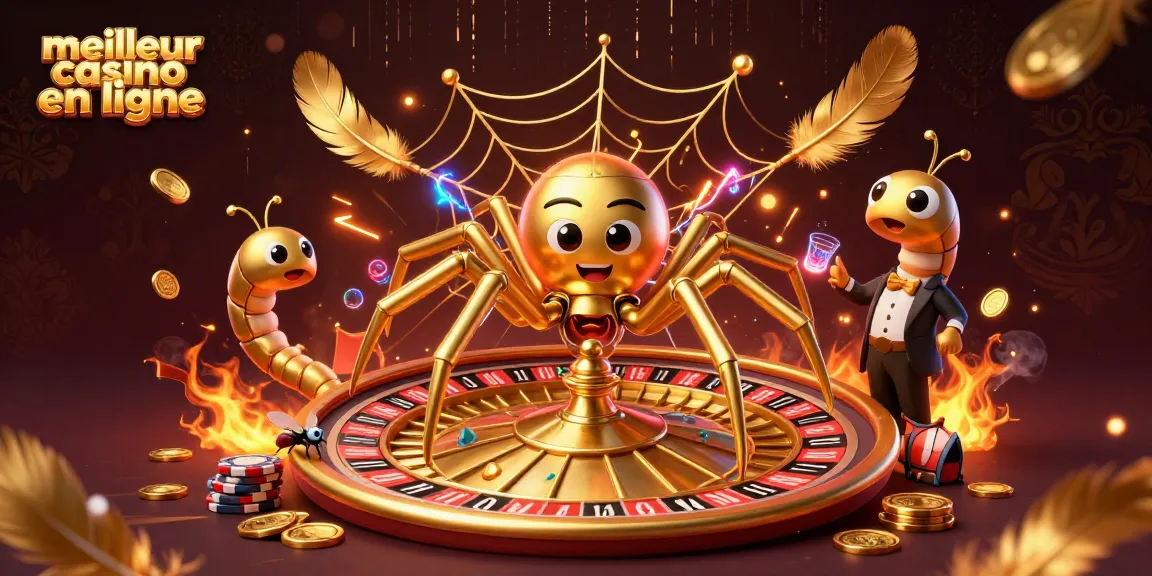 Envoyez vos paris au meilleur casino en ligne avec une araignée dorée et un croupier mille-pattes.