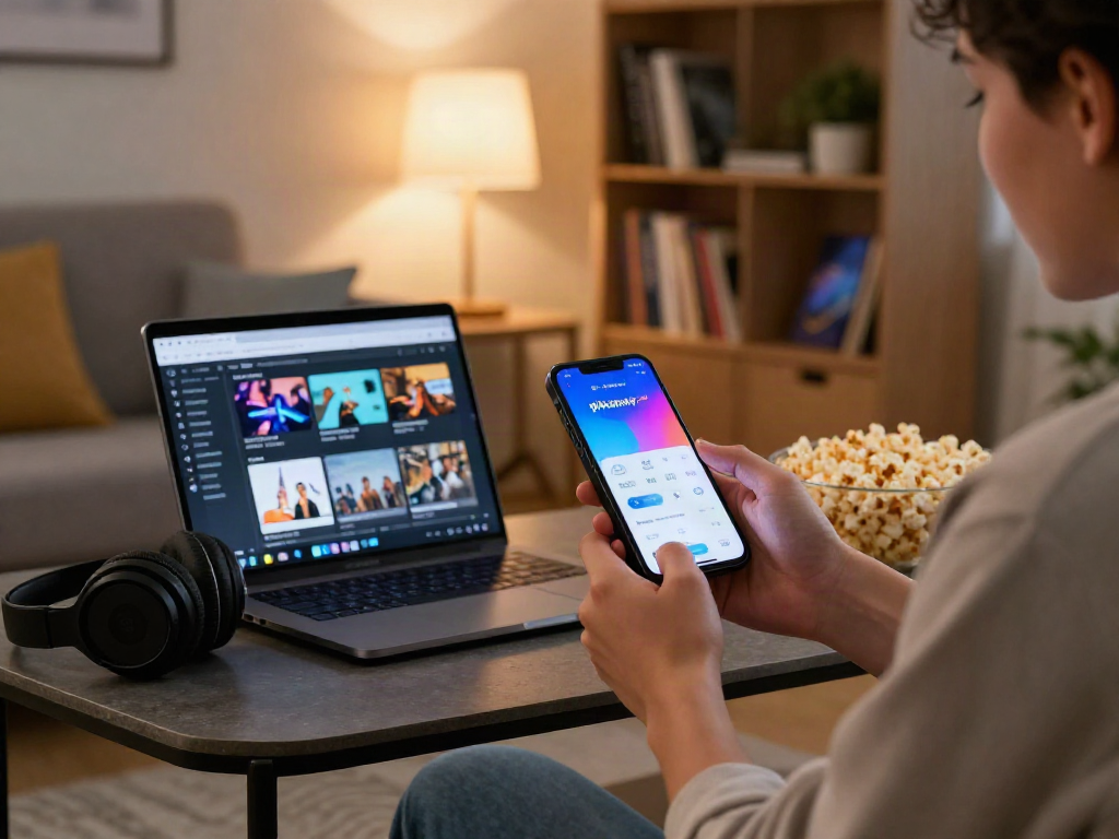 Testing the pikashow apk on a smartphone in a cozy living room setting