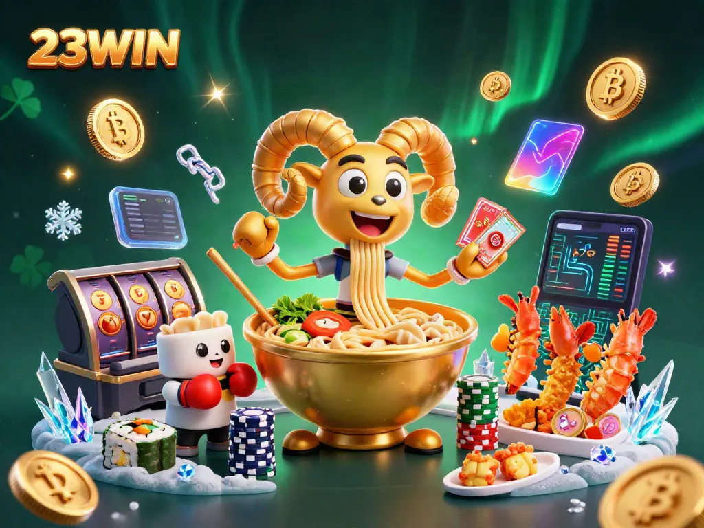 Experience the vibrant energy of online gaming with 23WIN's dynamic casino scene featuring character interactions and gaming elements.