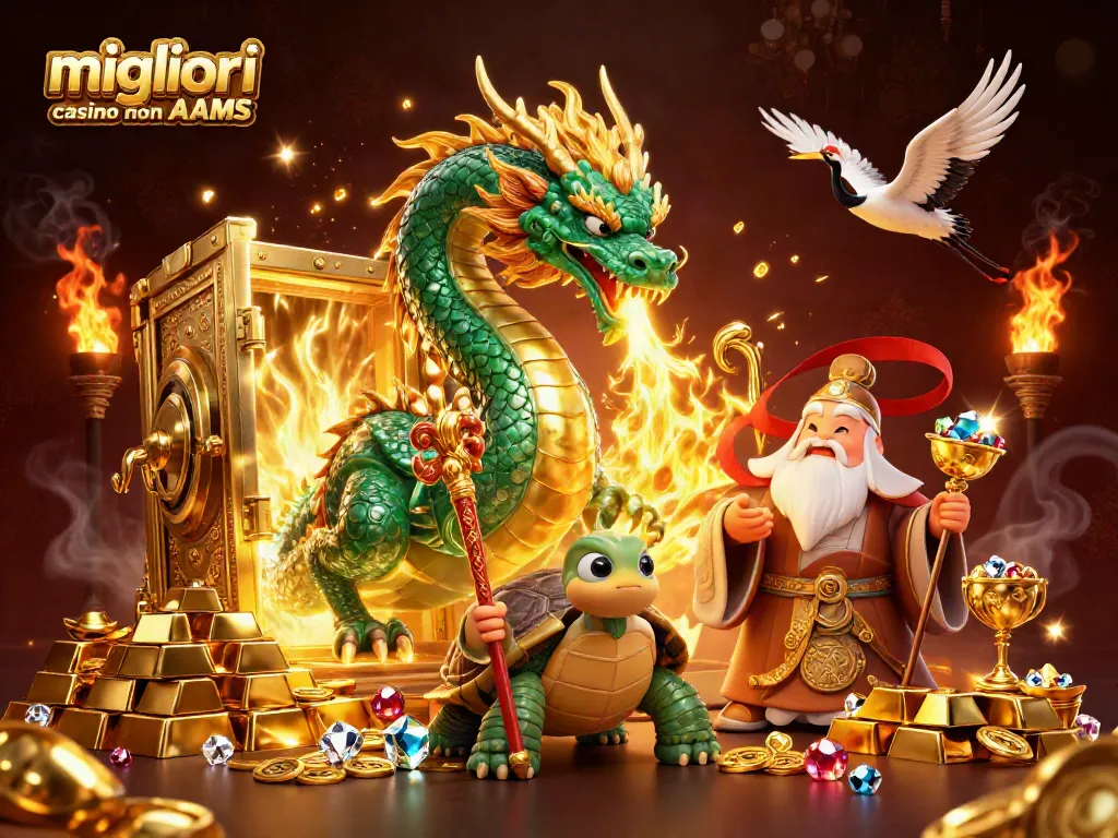 Giocare nei migliori casino non AAMS con dragoni e tesori dorati in un'universo 3D vibrante.