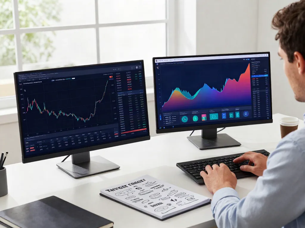 Analyzing financial data on FintechZoom.com in a modern workspace.