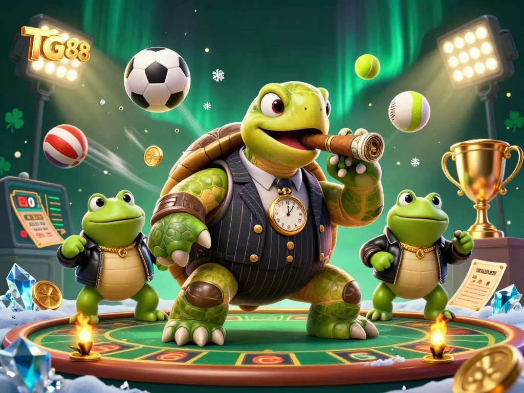 Experience the thrill of winning with TG88 at a dynamic casino scene featuring unique characters.