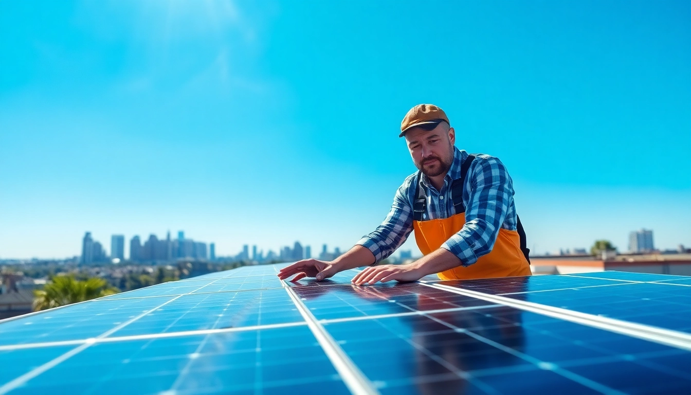 Technician performing solar maintenance Jersey City NJ on residential rooftop panels.