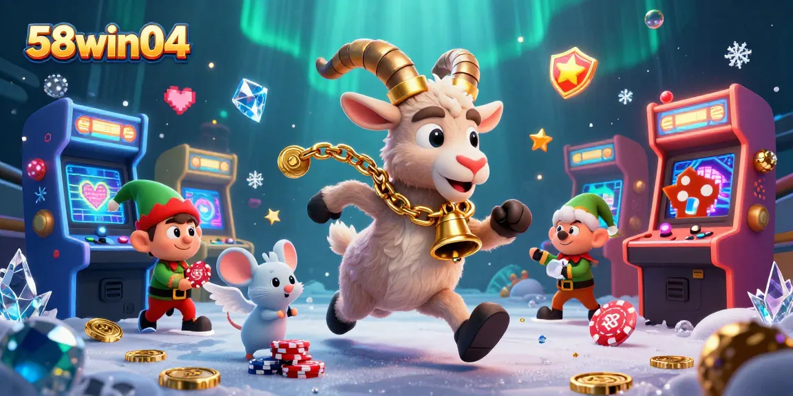 Engage with 58win04 casino vibes in this vibrant 3D illustration featuring Krampus, angels, and playful gremlins.