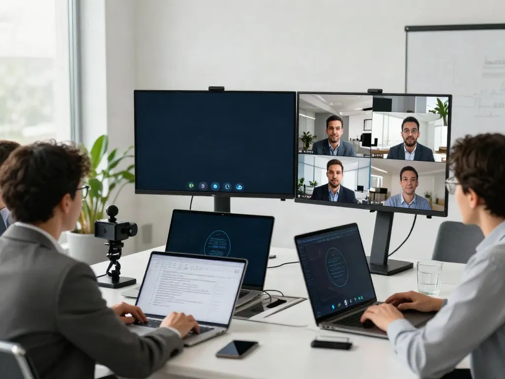 Deepfake protected Conferencing with diverse professionals in a secure virtual meeting environment.