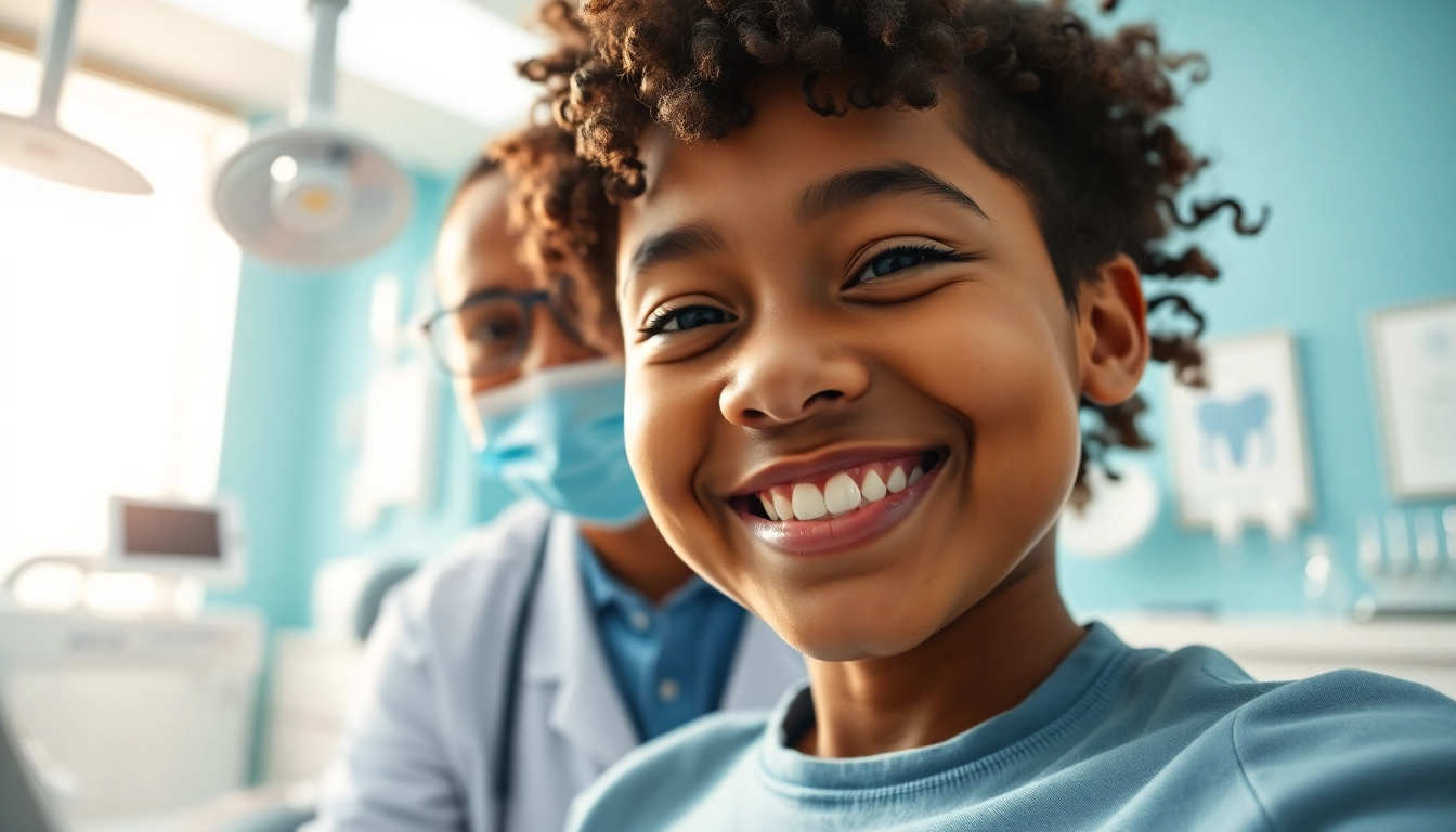 Engaging Family Dentistry interaction in a modern clinic with a caring dentist and child.