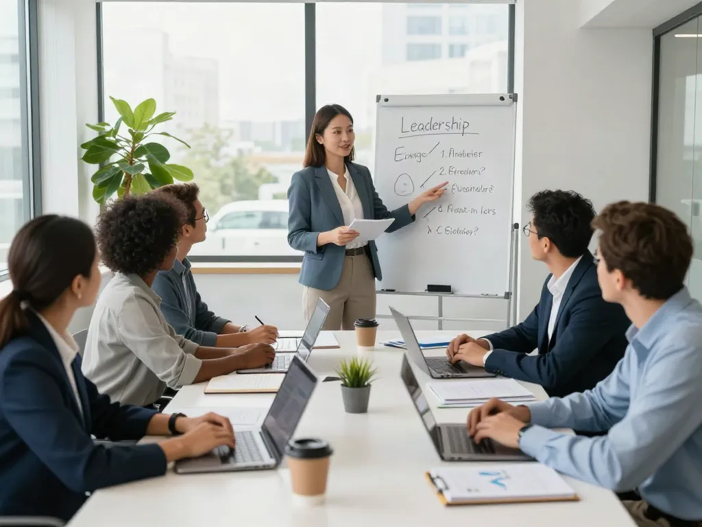 PedroVazPaulo Executive Coaching scene with diverse executives collaborating in a modern office