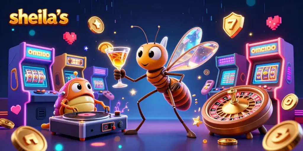 Immerse in Sheila's casino world with a vibrant scene featuring a fossil DJ and a golden roulette.