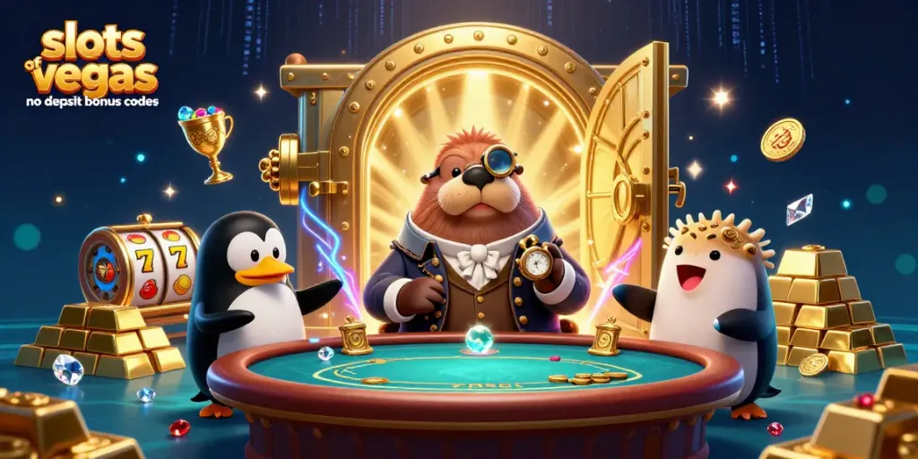 Engaging scene showcasing slots of vegas no deposit bonus codes with vibrant characters and treasure elements in a casino setting.