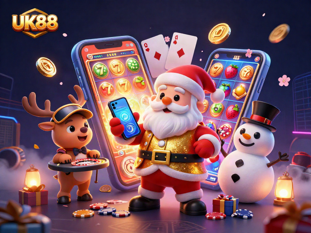 Spin to win with UK88's colorful slot action in a festive casino scene!