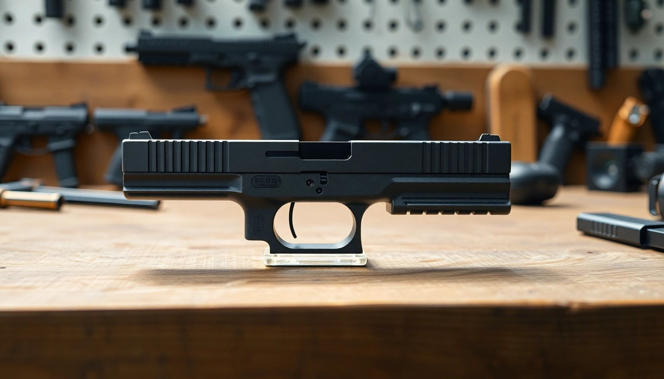 View of a glock 43x mos slide showcasing its sleek design and precision craftsmanship.