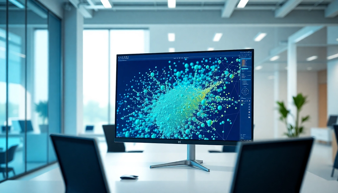Visualizing Discrete Element Modeling interactions on a digital interface, showcasing particle dynamics.