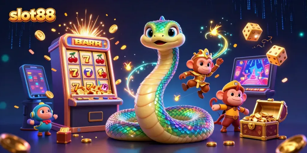 Spin the exciting slot88 game with dazzling treasures and lively characters in a magical casino atmosphere.