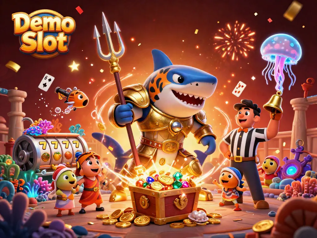 Experience the thrill of Demo Slot with a dynamic underwater casino scene featuring vibrant characters and elements.