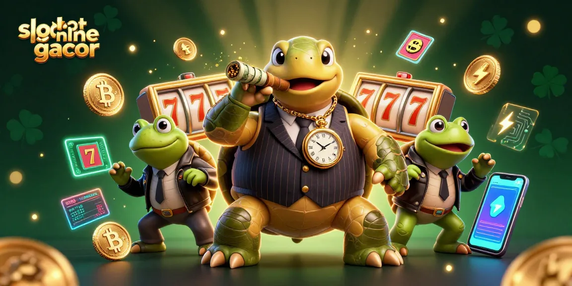 Menggali keseruan slot online gacor dengan simbol slot, uang, dan karakter kartun dalam ilustrasi 3D.