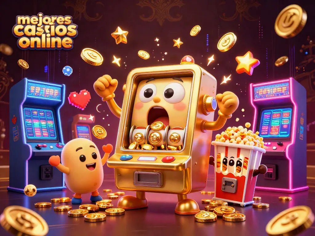 Monedas derramándose en una máquina tragamonedas celebrando en los mejores casinos online