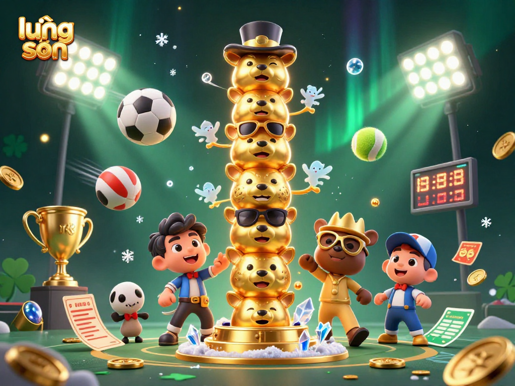 Experience thrilling gameplay with lương sơn as dynamic sports elements surround a vibrant totem pole.