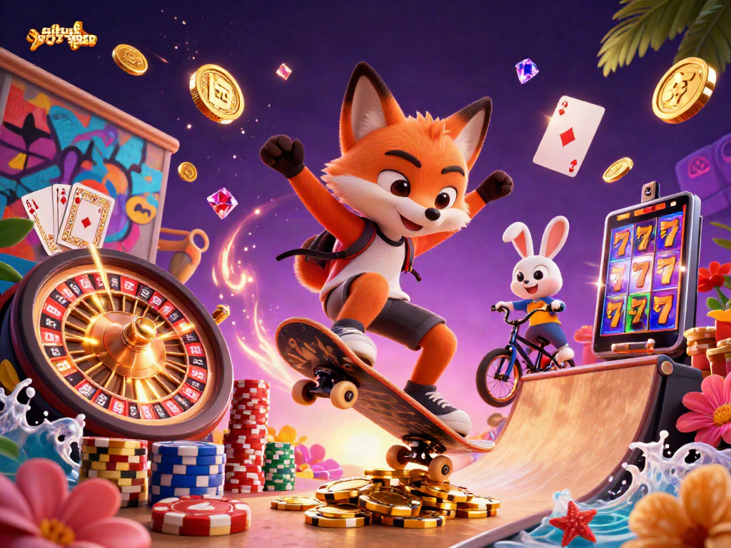 Sparkling casino scene featuring situs slot gacor in dynamic 3D art with playful characters and rich game elements.
