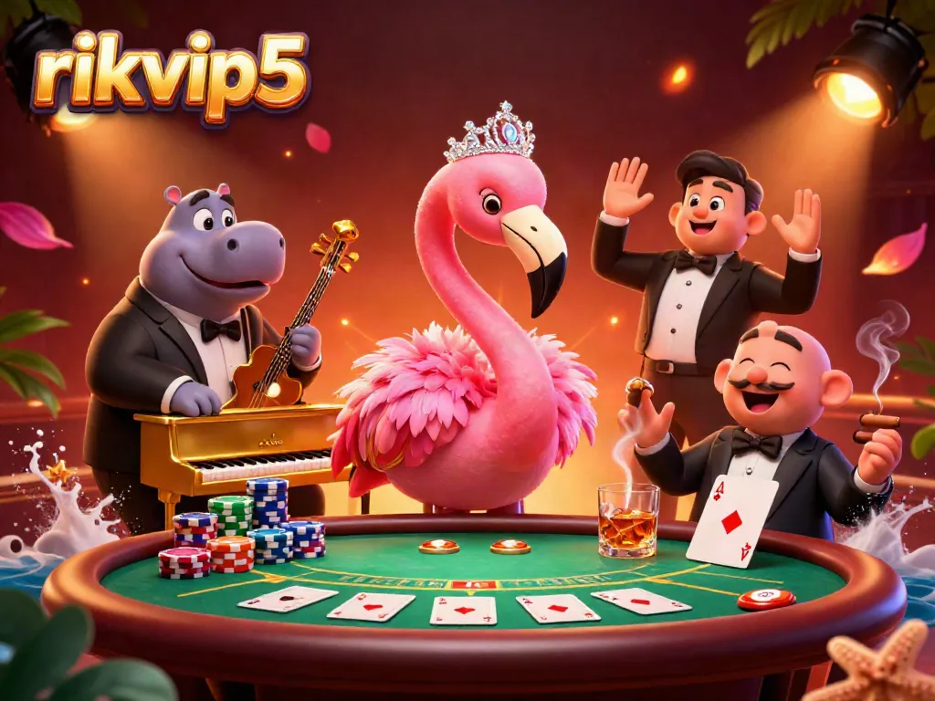 Experience thrilling action at rikvip5 with vibrant casino characters and poker elements in a dynamic scene.