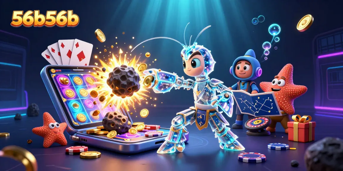 Spin to win with 56b56b: a vibrant 3D scene showcasing casino gaming elements and excitement.