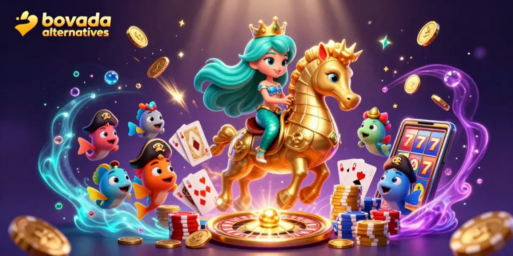 Experience thrilling bovada alternatives in a lively underwater casino scene featuring captivating characters.