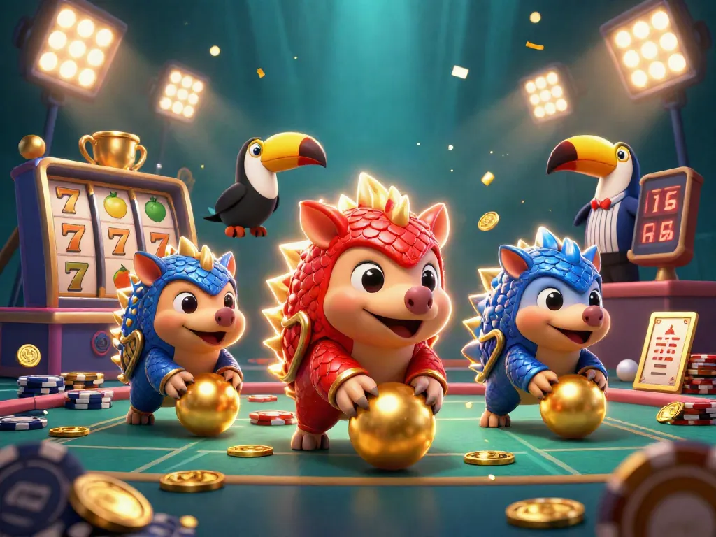 Engage with luxury111 as rival pangolins bowl through poker chips in an electrifying casino scene.