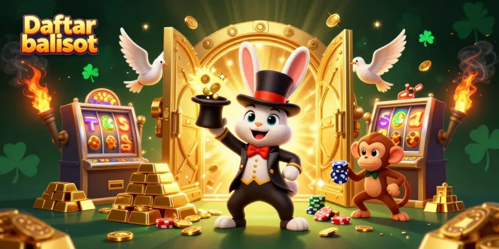 Experience thrilling gameplay with Daftar balisot, as a magician pulls coins from a hat & a monkey plays