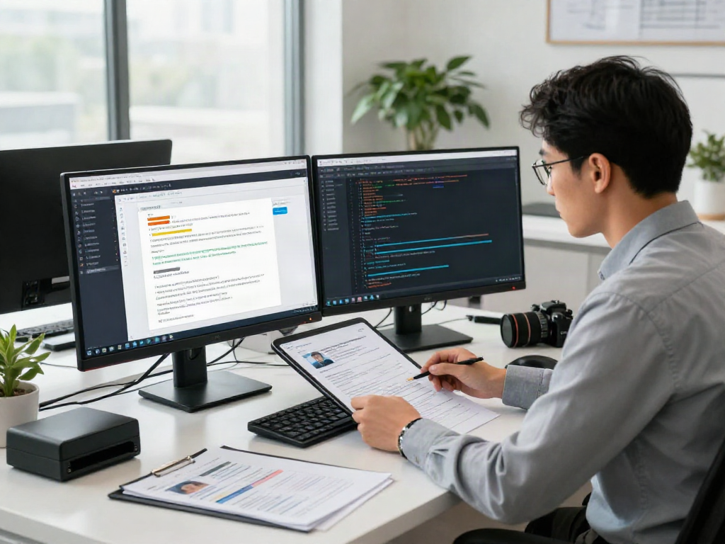 Document fraud detection software showcased in a modern office environment with professionals analyzing data records.