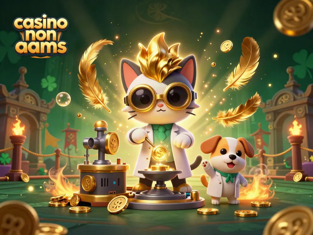 Gioca nei casino non AAMS con il gatto scienziato e il cane assistente in una scena vivace di premi d'oro