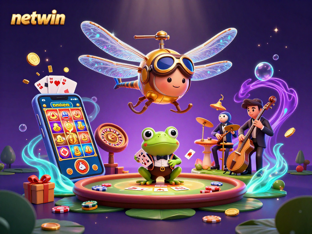 Experience netwin with vibrant casino scenes featuring games, characters, and dynamic gambling elements.