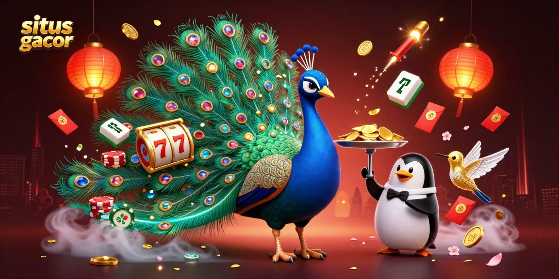 Experience situs gacor with a vibrant casino scene featuring rich symbols, dynamic characters, and festive elements.