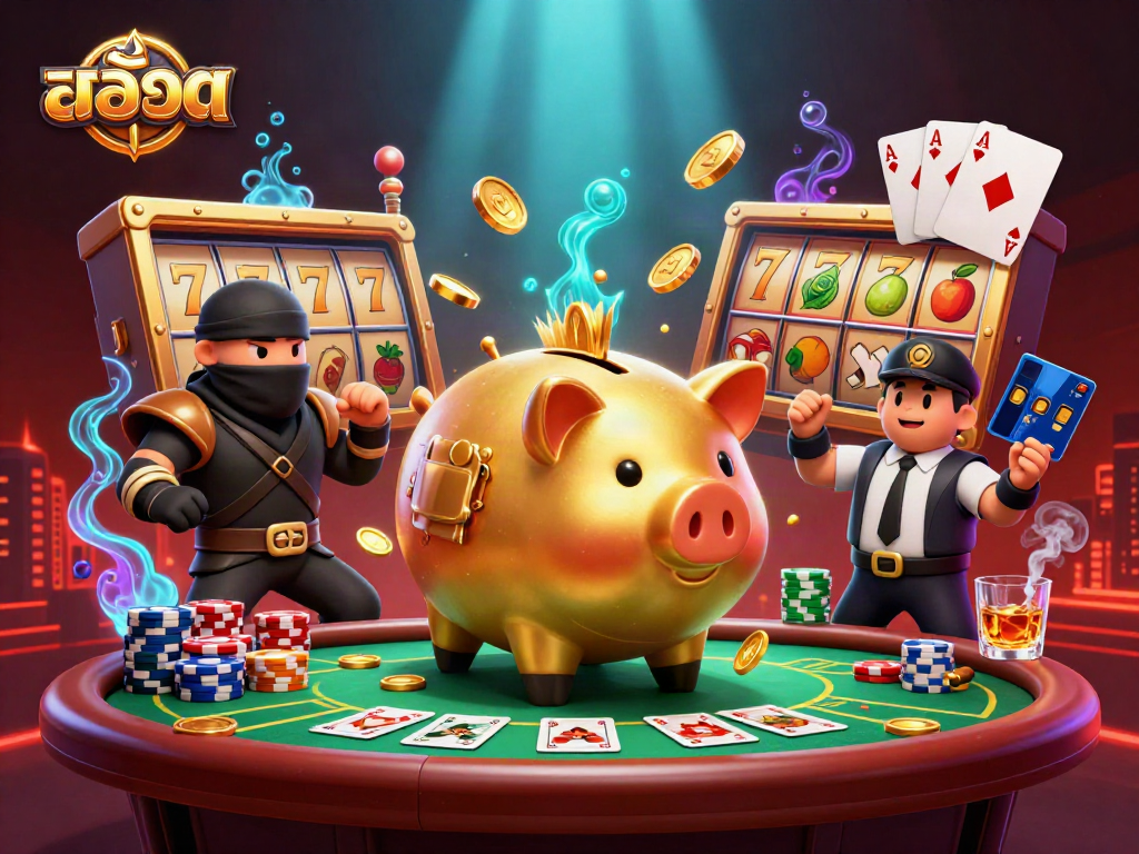 Engage in the excitement of สล็อต with golden coins and vibrant slot elements.