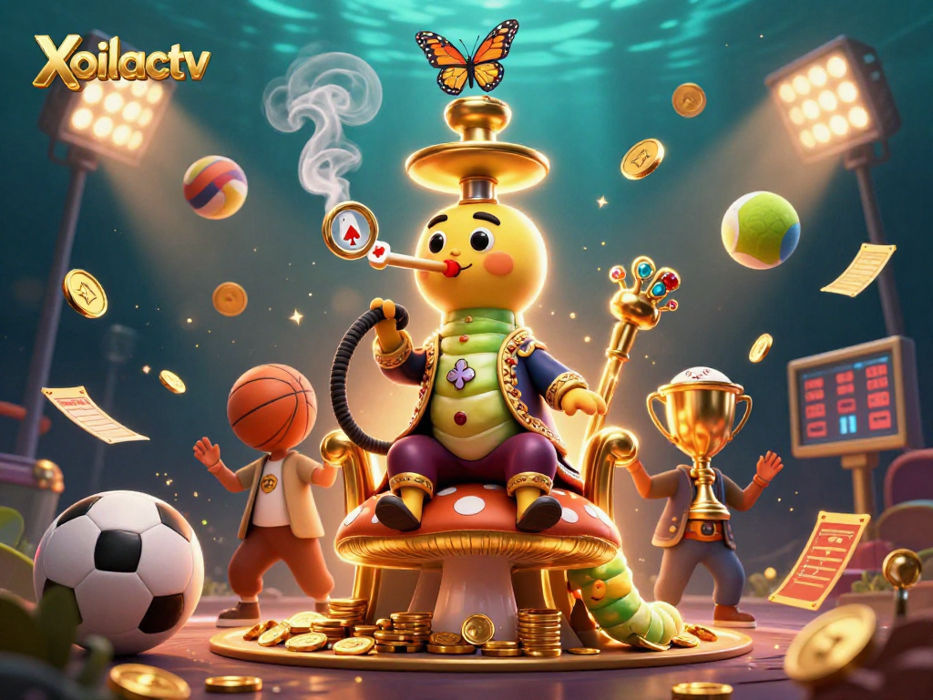 Xoilactv engages players with a vibrant 3D digital illustration of an exciting casino scene showcasing sports betting elements.