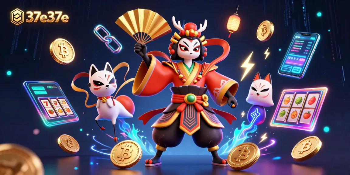 Engage with 37e37e's vibrant slot gaming scene featuring kabuki warriors and cryptocurrencies.