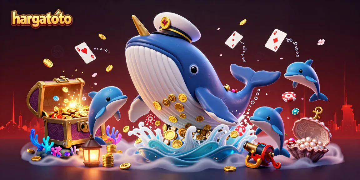 Engage in hargatoto action with playful dolphins and a majestic whale amidst golden treasures.